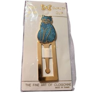 Cloisonné Cat Bookmark Clip - Blue and Gold